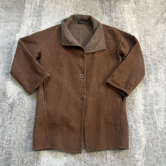 Eileen Fisher Jacket Womens Small Alpaca Wool Shawl Collar Coat Brown Oversized - Picture 1 of 8